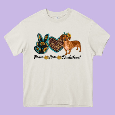 Peace Love Dachshund Heavy Core Tee Designed By Ranaportraitstore