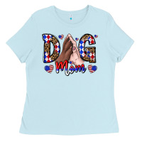 Baby Blue America Dog Mama Ladies Tee - CowhideDigitalArt