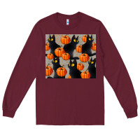 Burgundy black cat with pumpkins tumbler Long Sleeve Tee - LillyAllenDesigns