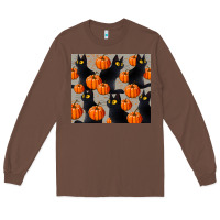 Black Cat With Pumpkins Tumbler Long Sleeve Tee | Teevron