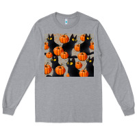 Heather Grey black cat with pumpkins tumbler Long Sleeve Tee - LillyAllenDesigns