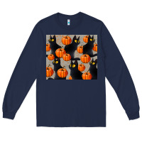 Navy black cat with pumpkins tumbler Long Sleeve Tee - LillyAllenDesigns