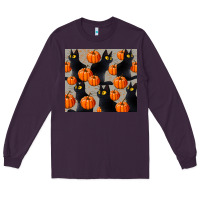 Plum black cat with pumpkins tumbler Long Sleeve Tee - LillyAllenDesigns
