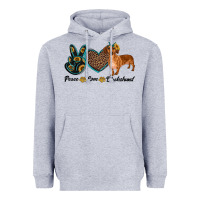 Heather Grey peace love dachshund Heavyweight Hoodie - RanaPortraitStore