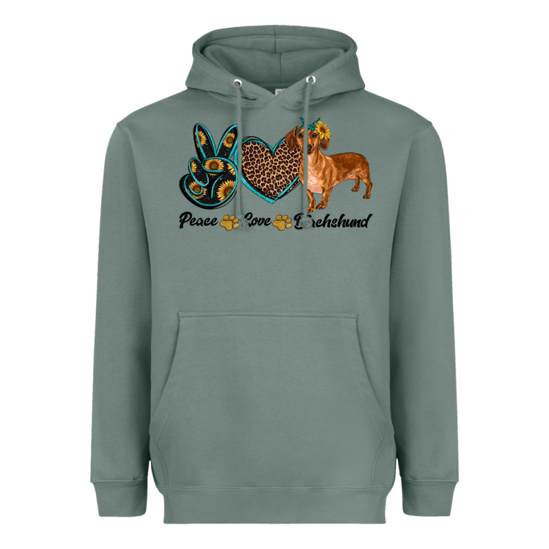 Peace Love Dachshund Heavyweight Hoodie by RanaPortraitStore | Teevron
