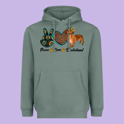 Peace Love Dachshund Heavyweight Hoodie Designed By Ranaportraitstore