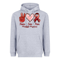 Heather Grey Peace Love Cure Multiple Myeloma Cancer Heavyweight Hoodie - Jasminsmagicworld