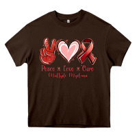 Chocolate Brown Peace Love Cure Multiple Myeloma Cancer Heavy Core Tee - Jasminsmagicworld
