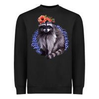 Black Classy But A Little Thrashy Racoon With Flowers Heavyweight Sweatshirt - Jasminsmagicworld