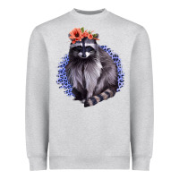 Heather Grey Classy But A Little Thrashy Racoon With Flowers Heavyweight Sweatshirt - Jasminsmagicworld