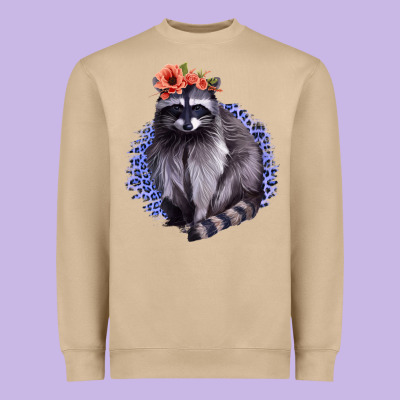 Classy But A Little Thrashy Racoon With Flowers Heavyweight Sweatshirt Designed By Jasminsmagicworld