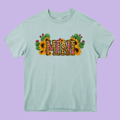 Cactus Leopard Sunflower Mama And Mini Set Heavy Core Tee Designed By Jasminsmagicworld