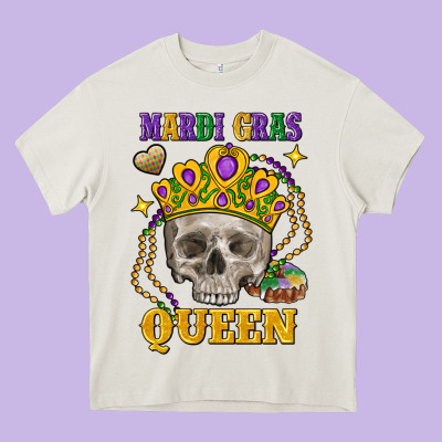 Skull Mardi Gras Queen Heavy Core Tee Designed By Fadigitalartstudio