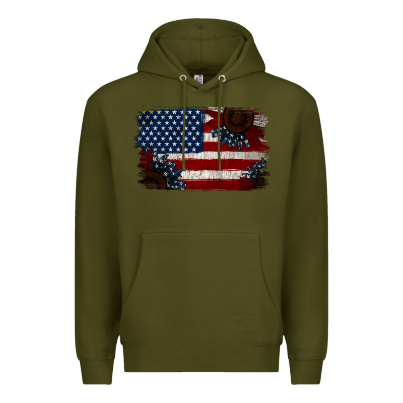 Distressed Sunflower American Flag Premium Hoodie by Jasminsmagicworld | Teevron