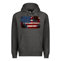 Charcoal Heather Distressed Sunflower American Flag Premium Hoodie - Jasminsmagicworld