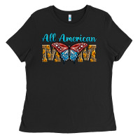 Black All American Mom Butterfly Ladies Tee - LillyAllenDesigns
