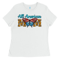 White All American Mom Butterfly Ladies Tee - LillyAllenDesigns