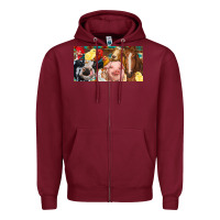 Burgundy Farm animals with aztec Zipper Hoodie - RanaPortraitStore
