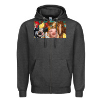 Charcoal Heather Farm animals with aztec Zipper Hoodie - RanaPortraitStore