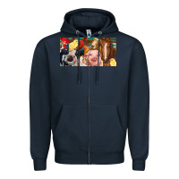 Navy Farm animals with aztec Zipper Hoodie - RanaPortraitStore