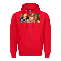 Red Farm animals with aztec Zipper Hoodie - RanaPortraitStore