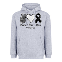 Heather Grey Peace Love Cure Melanoma Cancer Heavyweight Hoodie - Jasminsmagicworld