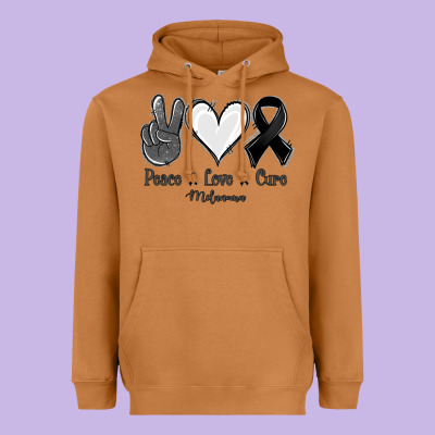 Peace Love Cure Melanoma Cancer Heavyweight Hoodie Designed By Jasminsmagicworld