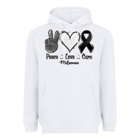 White Peace Love Cure Melanoma Cancer Heavyweight Hoodie - Jasminsmagicworld
