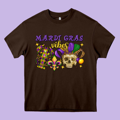 Mardi Gras Vibes Skull Heavy Core Tee Designed By Fadigitalartstudio