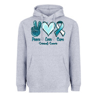 Heather Grey Peace Love Cure Cervical Cancer Heavyweight Hoodie - Jasminsmagicworld