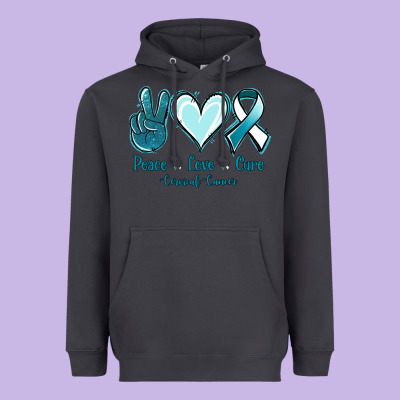 Peace Love Cure Cervical Cancer Heavyweight Hoodie Designed By Jasminsmagicworld
