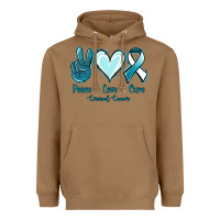 Toasted Coconut Peace Love Cure Cervical Cancer Heavyweight Hoodie - Jasminsmagicworld