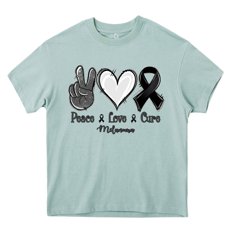 Peace Love Cure Melanoma Cancer Heavy Core Tee by Jasminsmagicworld | Teevron