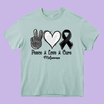 Peace Love Cure Melanoma Cancer Heavy Core Tee Designed By Jasminsmagicworld