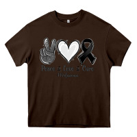 Chocolate Brown Peace Love Cure Melanoma Cancer Heavy Core Tee - Jasminsmagicworld