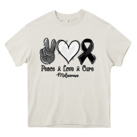 Cream Peace Love Cure Melanoma Cancer Heavy Core Tee - Jasminsmagicworld