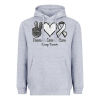 Heather Grey Peace Love Cure Lung Cancer Heavyweight Hoodie - Jasminsmagicworld