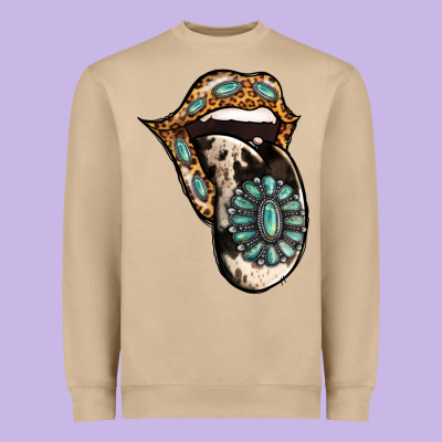 Turquoise Gemstone Leopard Cowhide Tongue Heavyweight Sweatshirt Designed By Jasminsmagicworld