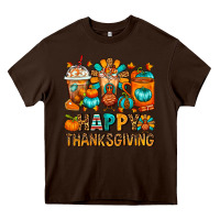 Chocolate Brown Happy Thanksgiving Coffee Cups Heavy Core Tee - FaDigitalArtStudio