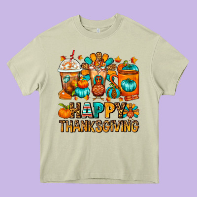 Happy Thanksgiving Coffee Cups Heavy Core Tee Designed By Fadigitalartstudio