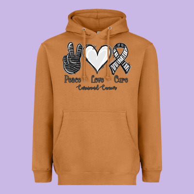 Peace Love Cure Carcinoid Cancer Heavyweight Hoodie Designed By Jasminsmagicworld