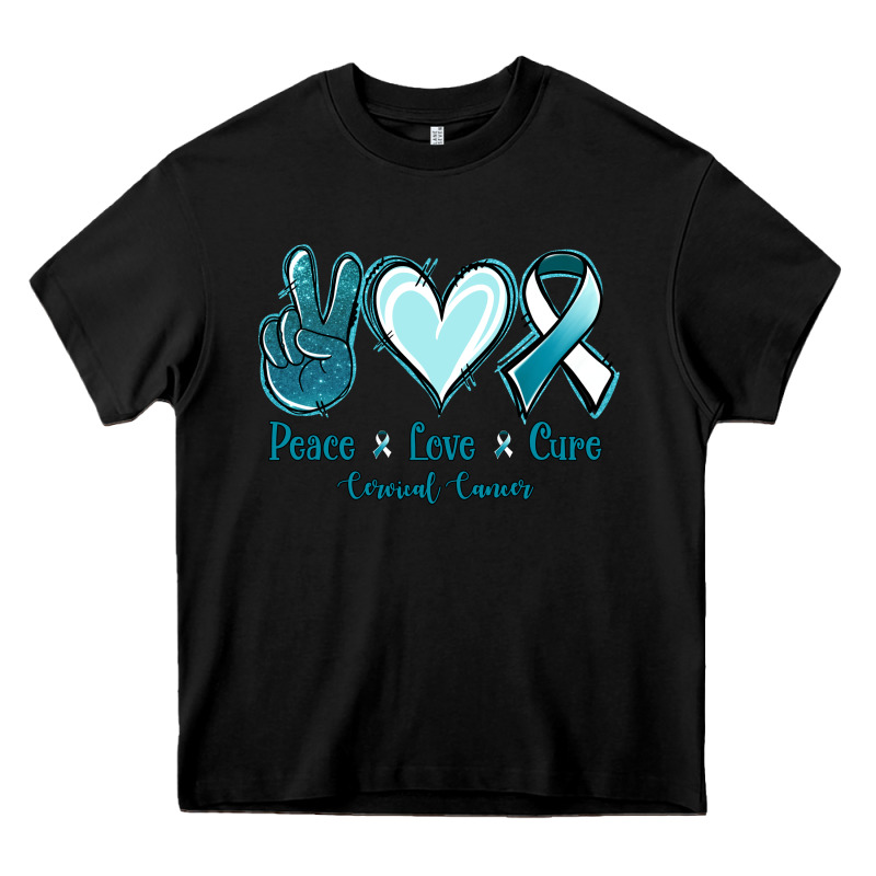 Peace Love Cure Cervical Cancer Heavy Core Tee by Jasminsmagicworld | Teevron