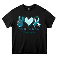 Black Peace Love Cure Cervical Cancer Heavy Core Tee - Jasminsmagicworld