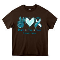 Chocolate Brown Peace Love Cure Cervical Cancer Heavy Core Tee - Jasminsmagicworld