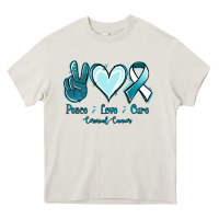 Cream Peace Love Cure Cervical Cancer Heavy Core Tee - Jasminsmagicworld