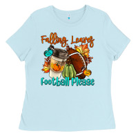 Baby Blue Falling Leaves Football Please Ladies Tee - LillyAllenDesigns