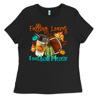 Black Falling Leaves Football Please Ladies Tee - LillyAllenDesigns