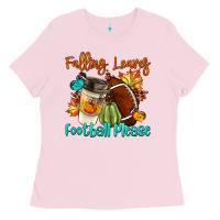 Bubblegum Pink Falling Leaves Football Please Ladies Tee - LillyAllenDesigns