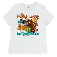 White Falling Leaves Football Please Ladies Tee - LillyAllenDesigns