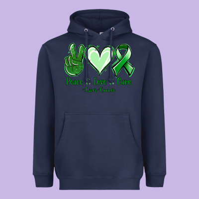 Peace Love Cure Liver Cancer Heavyweight Hoodie Designed By Jasminsmagicworld